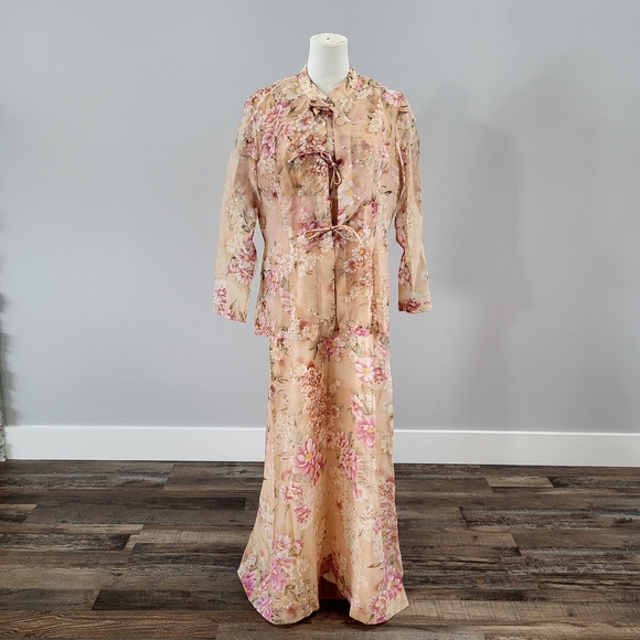 Vintage Dresses & Skirts - Vintage 70s Floral Dress And Jacket Set Empire Waist